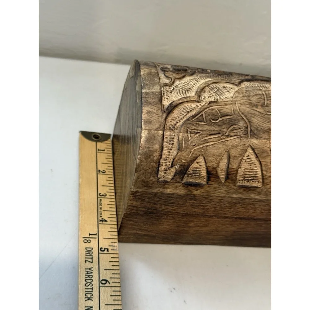 Vintage Wood Hand Carved Elephant Box Hinged Domed Lid 7